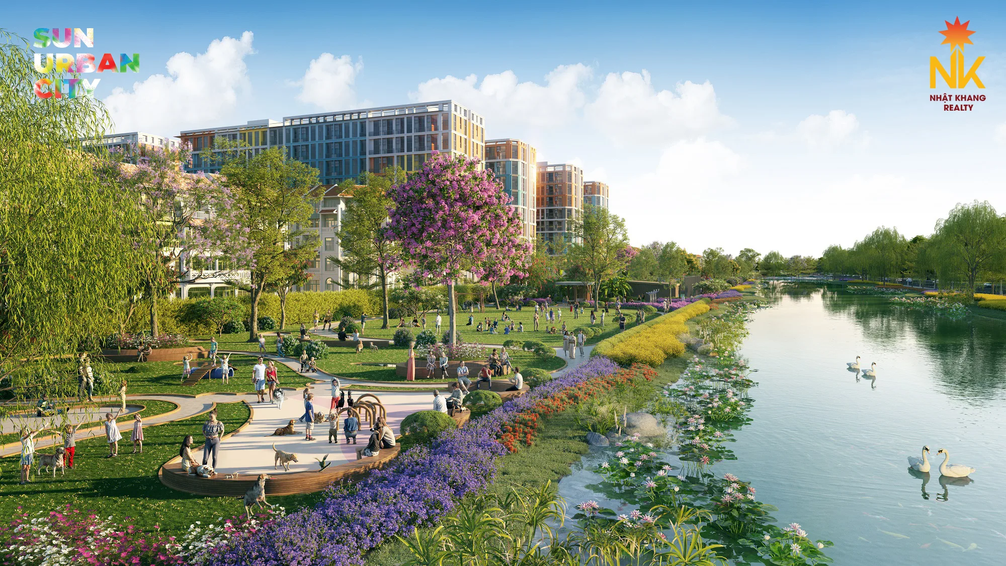 Không gian cây xanh, mặt nước chiếm diện tích lớn tại Sun Urban City.